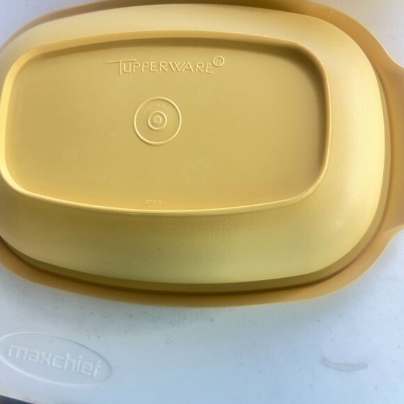 Vtg Tupperware 4Pc Microwave Steamer Strainer HarvestGold Bowl Set Divider & Lid - Picture 7 of 8